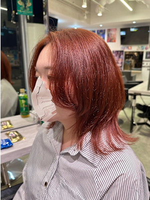 オレンジブラウン ウルフカット 