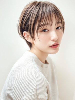 シールスルー前髪ハイライト丸みショートp1　レイヤーショート