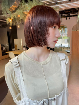 内巻きボブ/暖色カラー/ブラウン