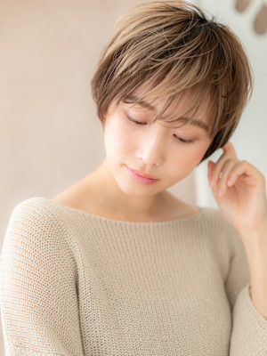 アンブレラカラー抜け感小顔ショートマッシュパーマ20代30代