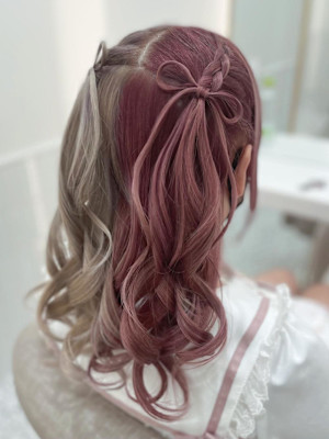 【ヘアメ】編み込みリボンハーフツイン♪_ユウ