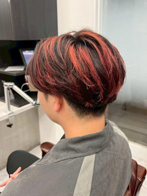 センターパート  ニュアンスパーマ フェザーパーマ 赤メッシ