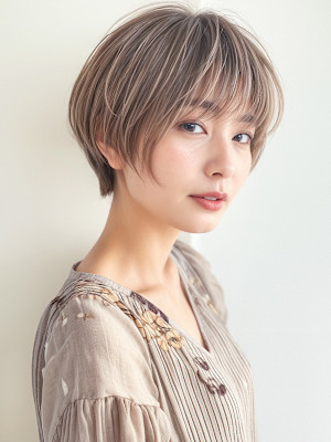 ハイライトグラデーション前下がりボブマッシュp1シャドールー