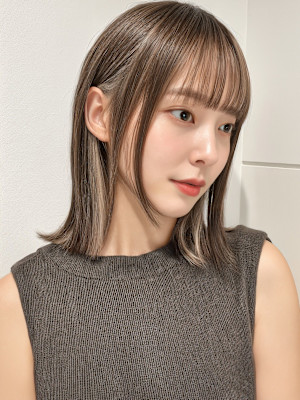 フェイスフレーミング切りっぱなしミディアムp1　ミックスカラ