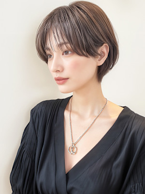 大人美人くすみベージュボブマッシュショートp1ダークアッシュ