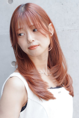 小顔レイヤー　ワンカール　カッパーブラウンカラー