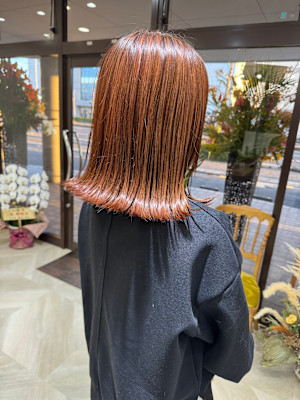 切りっぱなしボブ/オレンジブラウン