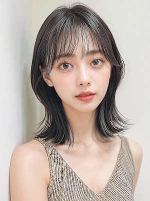 フェイスフレーミング暗髪透明感くびれミディp1　韓国巻き