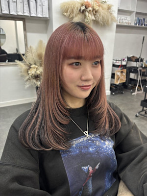 アンブレラカラー/ピンクカラー/暖色/レイヤーカット/