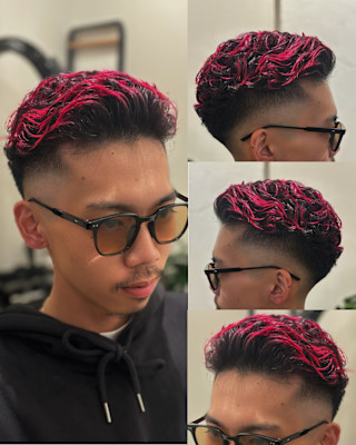 【メンズ｜フェード×レッドメッシュ】