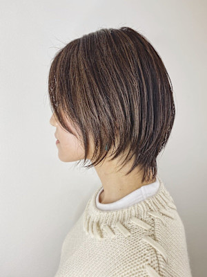 30代40代ウルフカット×白髪染めハイライト×ショートカット