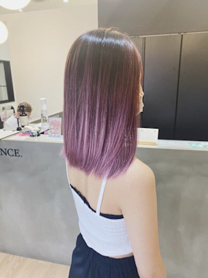 パープルバレイヤージュ×ミディアムAラインボブ 