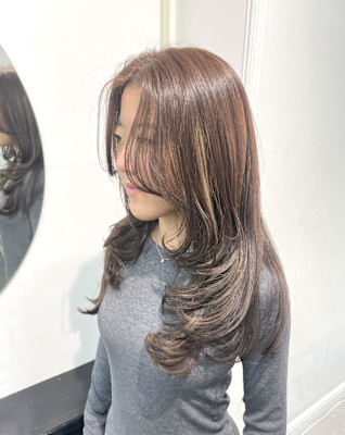顔周りレイヤー/カーテンバング/レイヤーカットロング