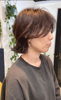 大人ボブ　ナチュラルパーマ　グレージュ