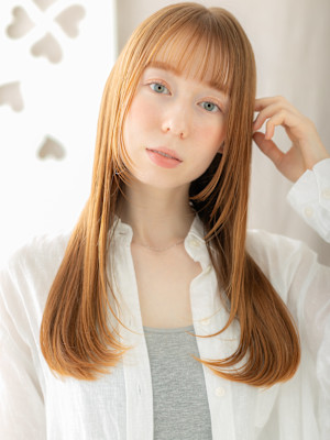 ハイトーンカラーオレンジベージュ姫カットレイヤー20代30代