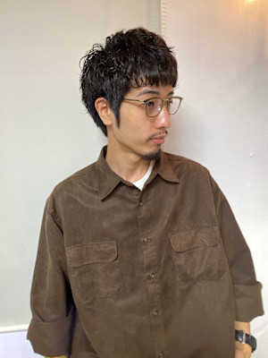 メンズショート/マッシュ/メガネ/パーマ/ニュアンスパーマ