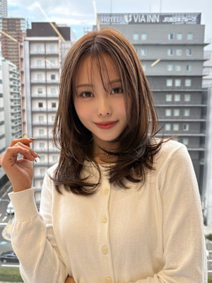 レイヤーカット/ミディアムレイヤー/ブリーチなしダブルカラー