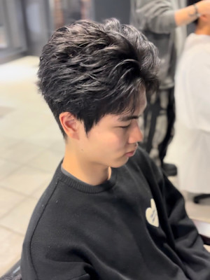 センターパート×ニュアンスパーマ×フェザーパーマ×men's