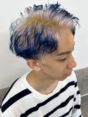 ブリーチ デザインカラー ホワイト ブルー ルーツカラー