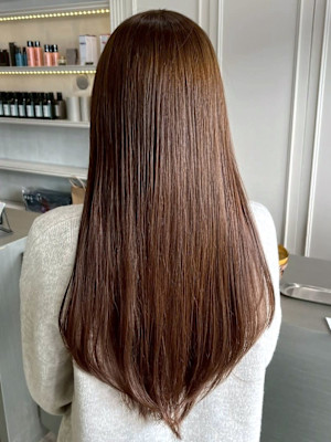 ベージュ ブリーチなしダブルカラー ダメージレス ロングヘア