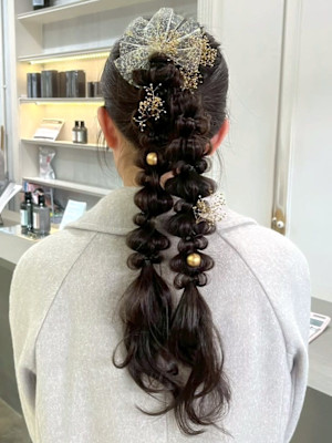 編み下ろしポニーテール アップスタイル パーティー 成人式