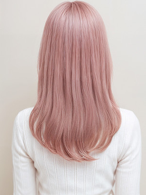 大人ガーリーミルクティーピンク艶ストレートp1　韓国巻き