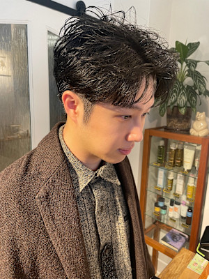 メンズカット/センターパート/ナチュラルパーマ