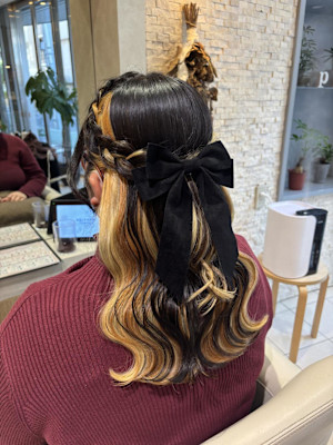 リボンが映える♪編み込みハーフアップ