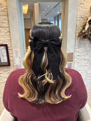 リボンが映える♪編み込みハーフアップ