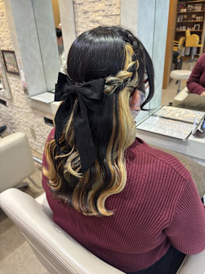 リボンが映える♪編み込みハーフアップ