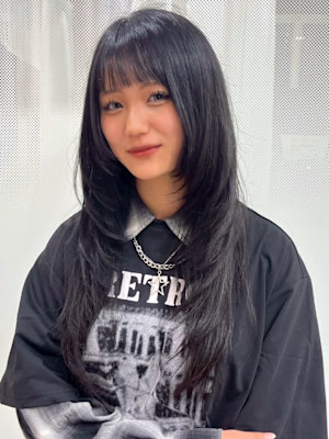 ハッシュカット レイヤーカット ブルーグレー ロング 20代