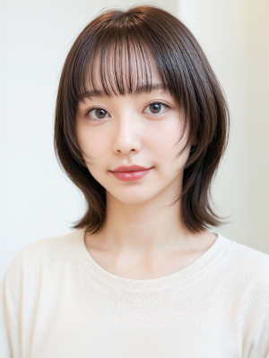 顔回りレイヤーカット外ハネ小顔ミディアムp1　ダークグレー