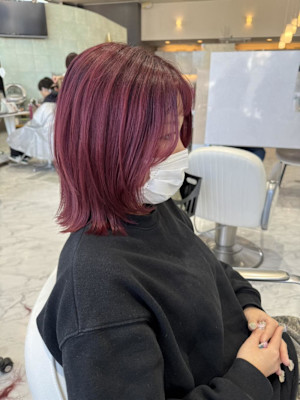 ダブルカラー／ウルフカット／ブリーチ／レッドカラー