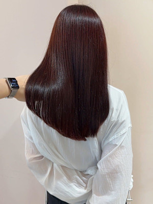 チェリーブラウン 艶髪 ストレート 髪質改善トリートメント