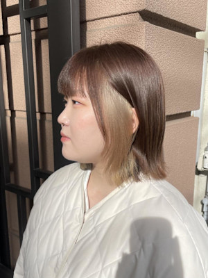 インナーカラーボブ/ブリーチカラー/ボブ/ボブヘア