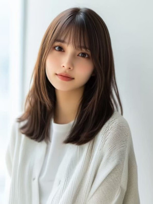 グレージュカラー セミロング レイヤーカット 艶髪 20代