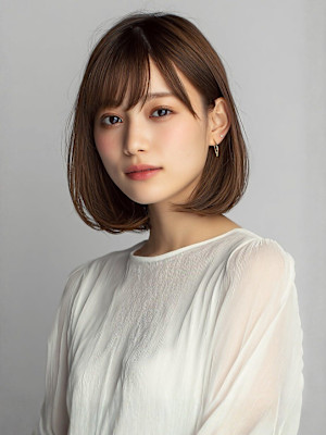 ベージュカラー 丸みボブ ワンカール ダメージレス 艶カラー