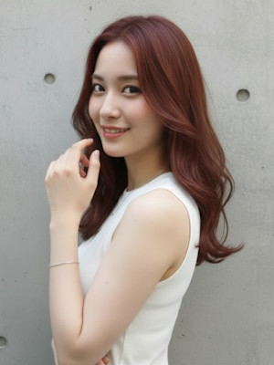 20代30代×小顔×レイヤーカット/髪質改善/ワインレッド/