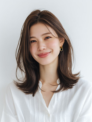 大人ガーリー/ダークアッシュ/似合わせカット/ミディ