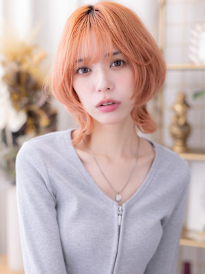 ハッシュカット全頭ブリーチくびれシャギーウルフミックスカラー