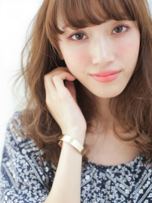 小顔ウェーブロング×カフェオレブラウン