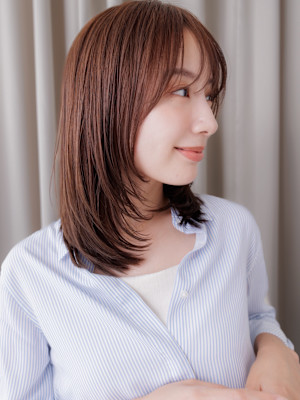 ウォームブラウン大人美人バタフライレイヤーカット30代40代