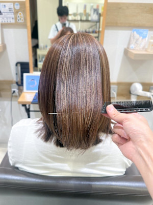 白髪ぼかし細めハイライト30代40代50代ブルーグレージュ