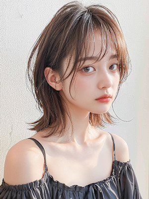 抜け感2wayバングウルフカットくびれミディp1　韓国巻き