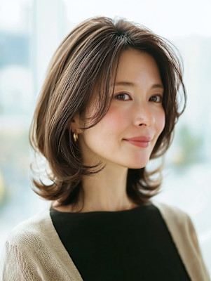 白髪ぼかしハイライト/30代40代/ミディアムレイヤー