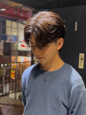 センターパート×ニュアンスパーマ×フェザーパーマ×men's