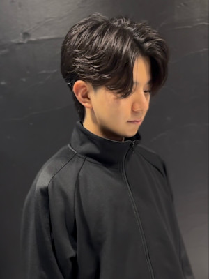 センターパート×ニュアンスパーマ×フェザーパーマ×men's