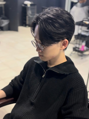 センターパート×ニュアンスパーマ×フェザーパーマ×men's