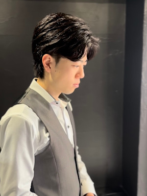 センターパート×ニュアンスパーマ×フェザーパーマ×men's