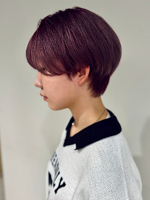 ハイトーンピンク×マッシュショート